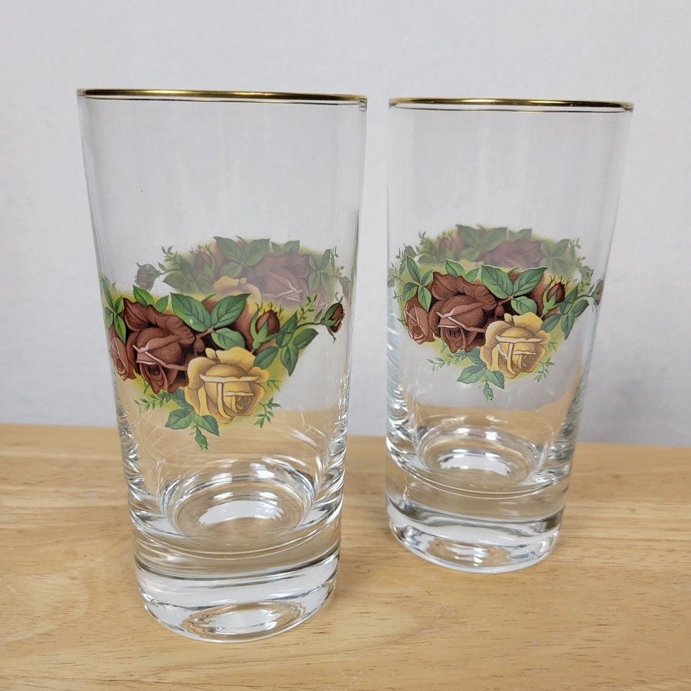 Vintage Royal Albert Old Country Roses Highball Glasses Set of 2 Gold Trim